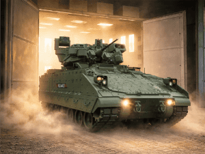 Tank with flames and smoke